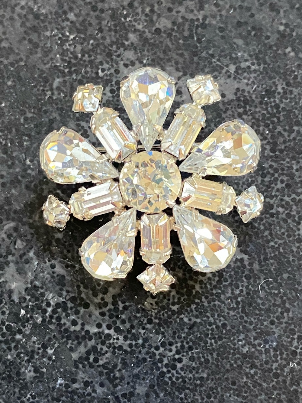 Vintage Signed Sherman Classic Clear Crystal 3D Starburst Dome Brooch | 1.25”